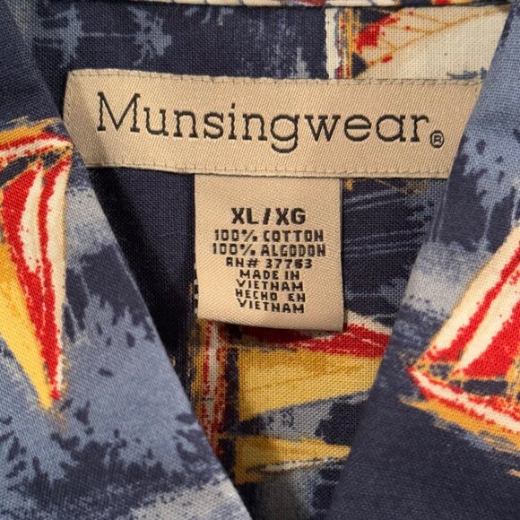 Munsingwear Mens XL Cotton Hawaiian Sailboat Short Sleeve Button-down Shirt - Picture 4 of 4